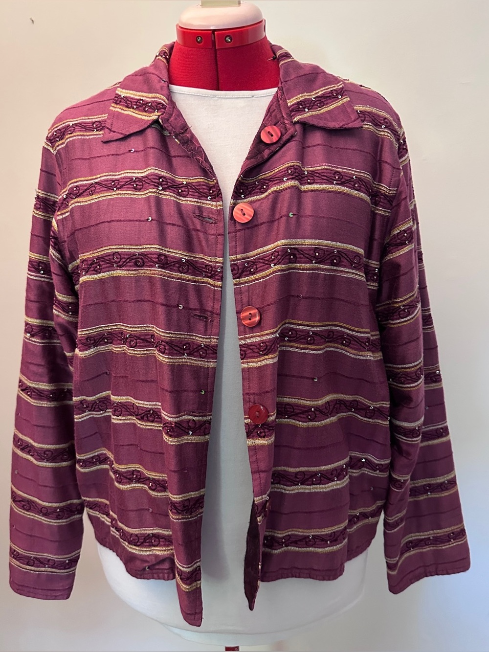 Embellished Textured Jacket | Purple | Sequins & Embroidery | Size L